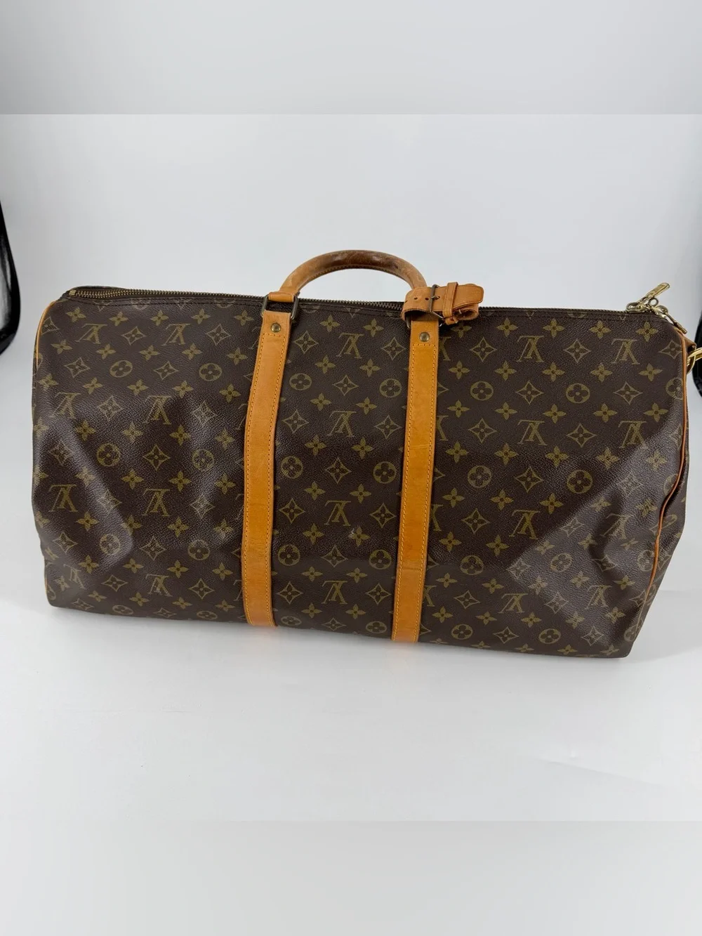 Louis Vuitton Brown Monogram Duffel with Tan Leather Accents